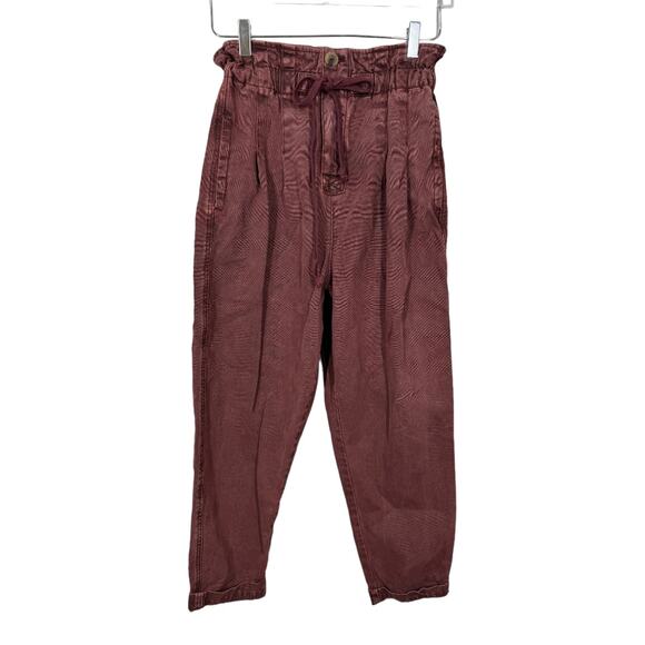 Free People Margate Pleated Trouser XS Wine Burgundy Paperbag Parachute Boho - Picture 3 of 8